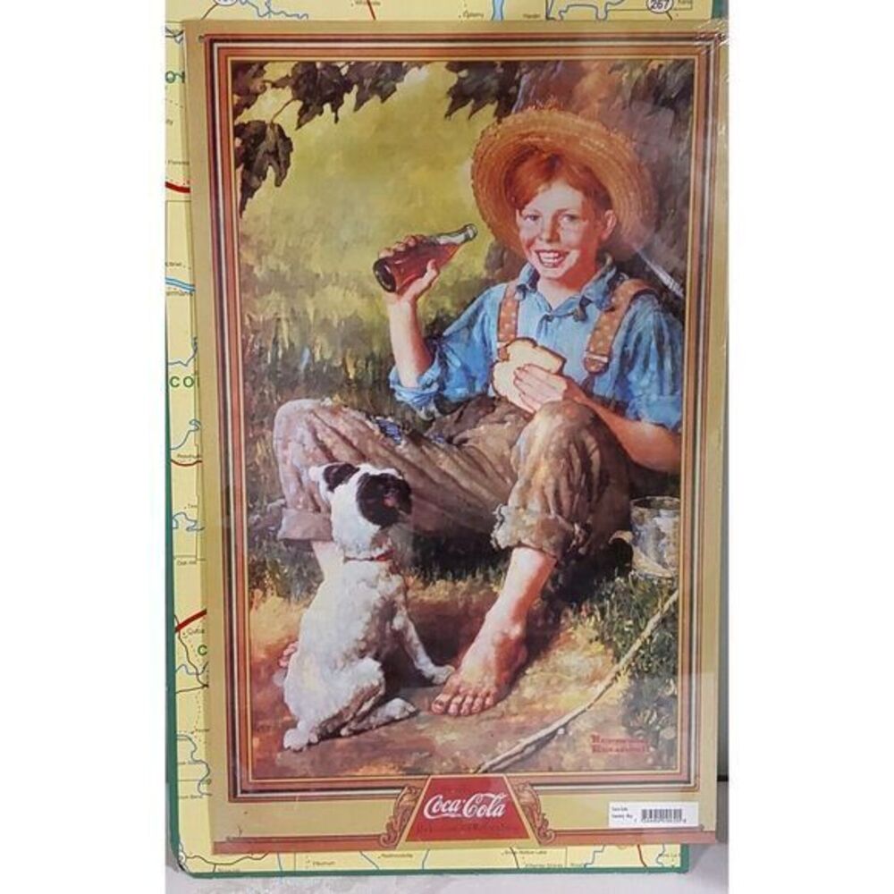 Norman Rockwell Coca Cola "Barefoot Boy" Tin Metal Sign,  ‎ 10" X 15 1/2"